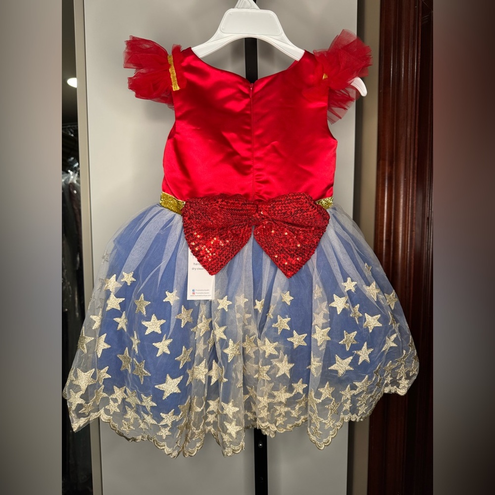 Handmade Red and Blue Starry Kids dress - Picture 2 of 3